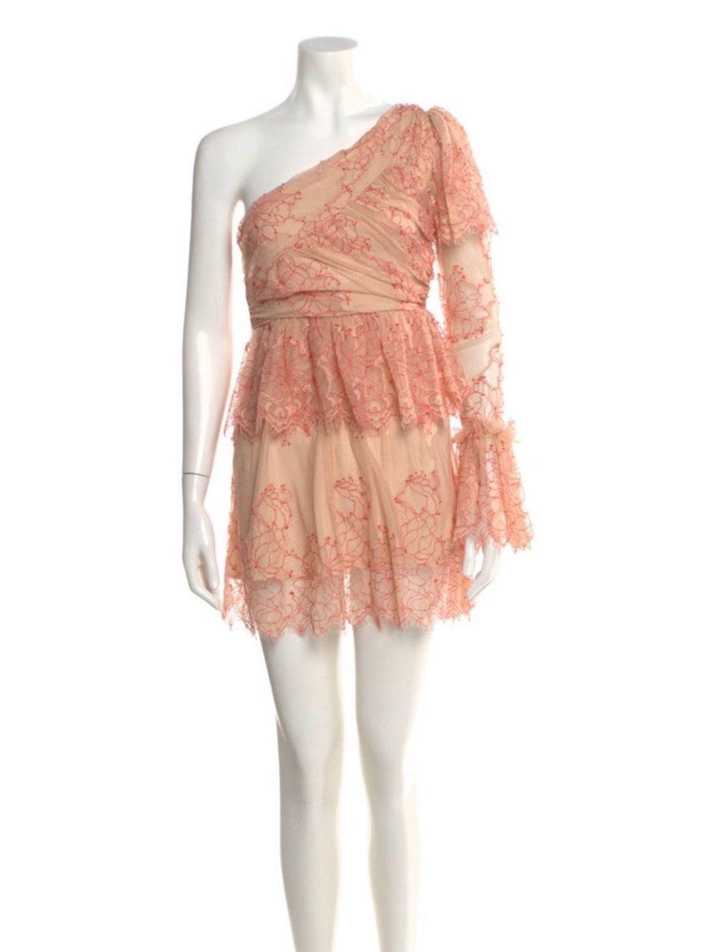 Alice McCall Peach Lace One-Shoulder Mini Dress